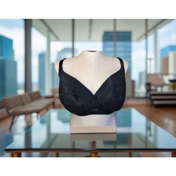 Plus Size Black Lace Auden Balconnette Lightly Lined Bra Size 46DDD - Picture 1 of 6
